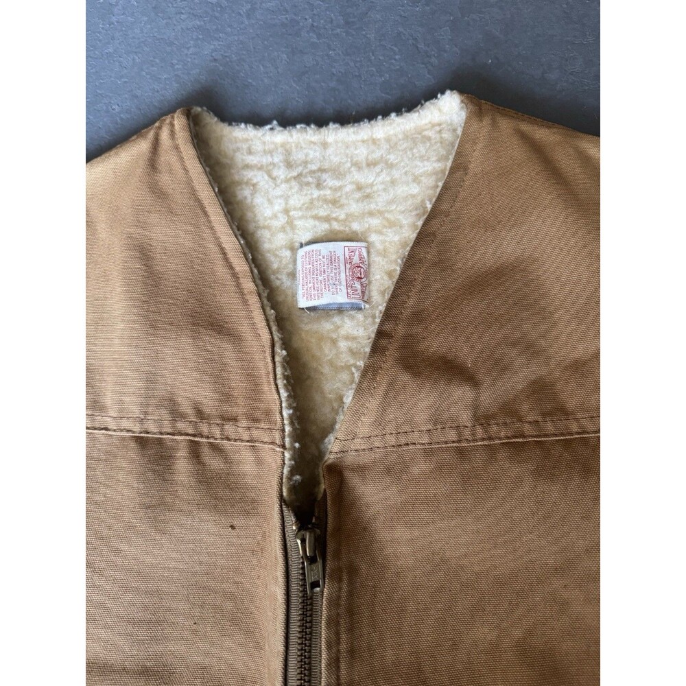Vintage CARHARTT USA Mens 2XL XXL Brown Canvas Shearling Fleece Sherpa Vest - Picture 4 of 5